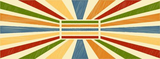 Abstract background 70s retro perspective lines background. Vintage colourful stripes banner, backdrop.a colorful abstract background with a sunburst vector