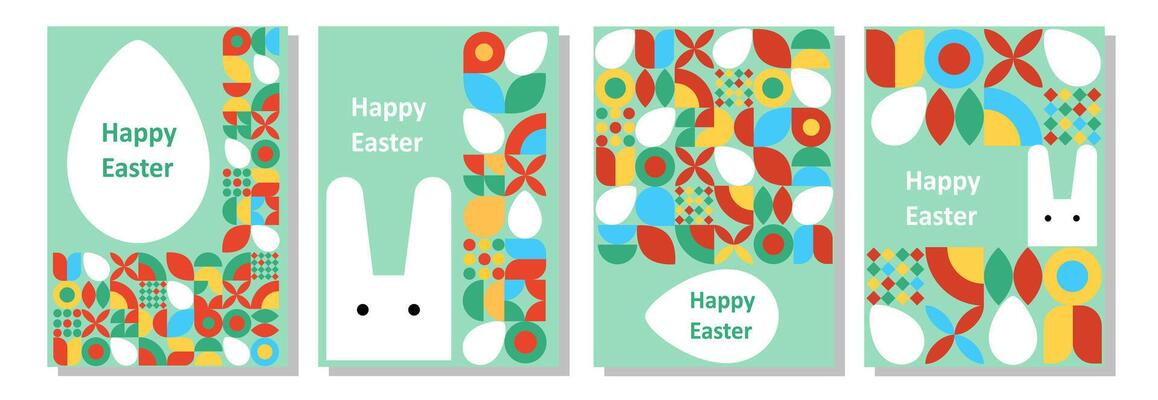 Set of Easter cards. Abstract eggs spring flowers and decorations. For poster, postcard, scrapbooking, stickers.easter banners set with colorful bunny and eggs