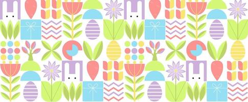 Seamless Easter pattern in modern minimalist style with geometric shapes, eggs. Abstract template for poster, branding, advertising, postcard, prints, banner.a colorful pattern with flowers vector