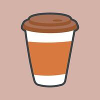 coffee cardboard cup with outline flat design. vector