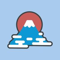 Japanese Mount Fuji with cloud in outline flat design. vector