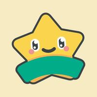 cute star with blank banner with outline flat design. vector