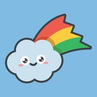 cloud and rainbow cute character with outline flat design. vector