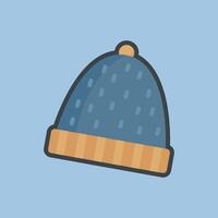 blue beanie hat with outline flat design. vector
