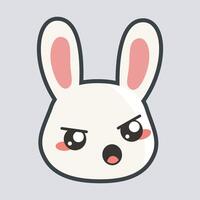 upset rabbit expression head with outline flat design. vector