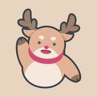 reindeer say hello gesture with outline flat design. vector