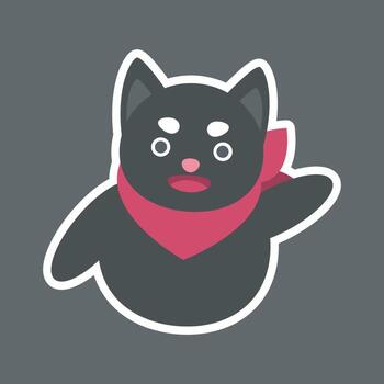 black cat say hello gesture with outline flat design. vector