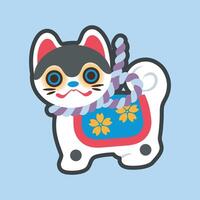 Japanese dog spirit character with outline flat design. vector