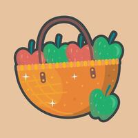 bucket of apples with outline flat design. vector