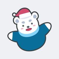 snow bear with outline flat design. vector