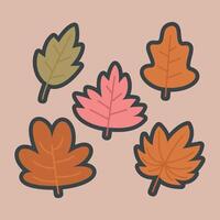 autumn leaves set with outline flat design. vector