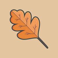 single autumn leaf with outline flat design. vector