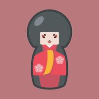 Geisha toy with outline flat design. vector