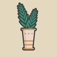 plant in the pot with outline flat design. vector