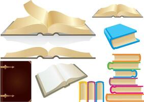 Various books and books on a white background vector