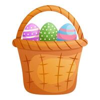 Basket with easter eggs. Cartoon easter card elements isolated on white. vector