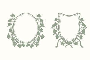 Frame border in classic style. Hand drawn floral backgrounds. Round and oval frames for invitations, wedding decor, menu, monogram, paper, print. Set with elegant background template for design vector