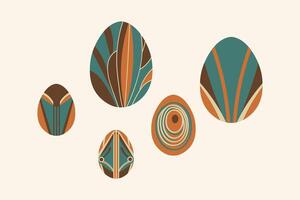 Set with Easter eggs in Art Deco style. Stylish decorative elements for Christian spring Paschal holidays. Hand drawn festive elements for design, wrapping paper, flyer, card, poster, sign vector