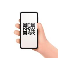 3d hand holding smartphone with scans QR code vector