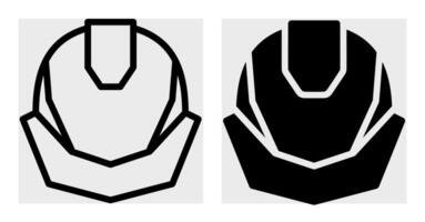 A black-and-white icon of a construction helmet, symbolizing worker safety. Provided in outline and solid versions, ideal for workplace safety materials, construction logos, and industrial branding. vector