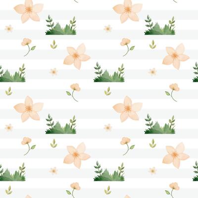 Seamless pattern with watercolor flowers and plants. Hand drawn meadow background. Watercolor fairy woodland.