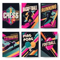 Set of modern abstract sport backgrounds. Retro style posters with different sports. Trendy geometric shapes. vector