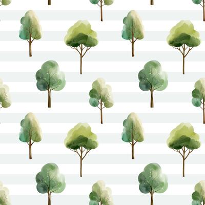 Seamless pattern with watercolor trees. Watercolor woodland. Hand drawn forest backgrounds.