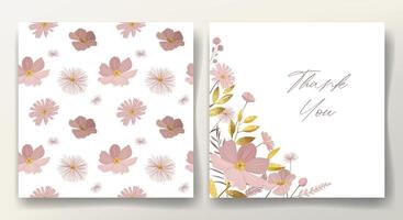 Botanical template. Greeting card and seamless pattern with golden leaves and gentle meadow flowers. Floral frame. vector