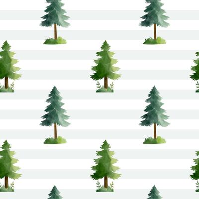 Seamless pattern with watercolor pine. Hand drawn forest backgrounds. Watercolor woodland