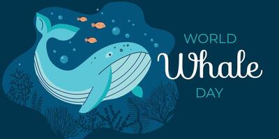 World Whale day greeting card. Holiday concept. Template for background, card, banner, poster with text inscript vector