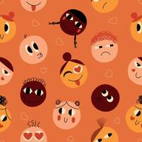 Seamless pattern for Valentine's Day. Funny happy comic faces of lovers. Romantic concept. Textile and fabric design, wrapping paper. vector