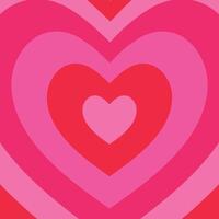 Romantic love heart tunnel background featuring concentric hearts. Mesmerizing design with dimensional heart-shaped layers in radiant red and pink hues. Trendy retro 60s and 70s style vector