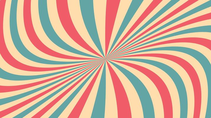 Sunray circus-inspired retro background with a radial vintage burst. Sunburst pattern featuring striped beams and starburst lines. Old poster-style illustration.