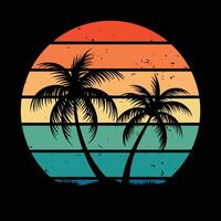 A Retro Vintage Sunset Palm Tree for Tropical and Retro Design vector