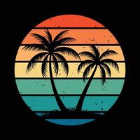 Vintage Sunset Palm Tree Silhouette for Tropical and Retro Design vector