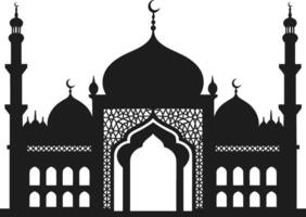 Intricate Mosque Silhouette with Domes, Minarets, and Islamic Patterns vector