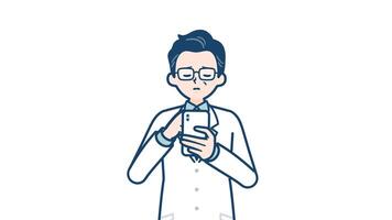 Doctor old man smartphone do not understand with alpha channel.mov video