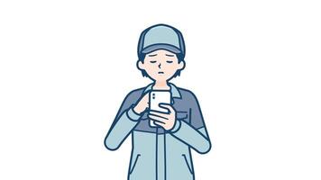 delivery man smartphone do not understand with alpha channel.mov video