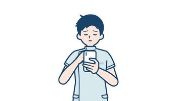nurse man smartphone do not understand with alpha channel.mov video