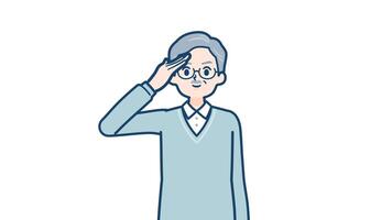 senior man salute serious expression with alpha channel.mov video