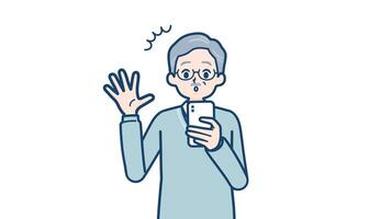 senior man smartphone surprised with alpha channel.mov video