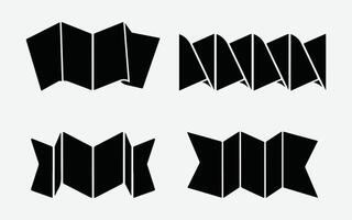 Folded Paper Map Icon Set. Folded Paper Icon Silhouette Set. Travel Map Symbol Pack. vector