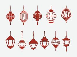 Ramadan Lantern Silhouette Set. Hanging Islamic Lantern Collection. Decorative Eid Lantern Elements. Lanterns. vector