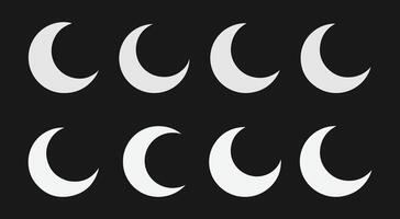 Crescent Moon Icon Set. Elegant Moon Phase Icons. Minimal Crescent Moon Collection. Moon Silhouette Icon. vector