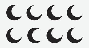 Crescent Moon Icon Set. Elegant Moon Phase Icons. Minimal Crescent Moon Collection. Moon Silhouette Icon Set. vector