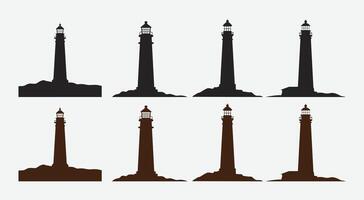Lighthouse Silhouette Icon Set. Beacon Lighthouse Icon Collection. Coastal Lighthouse Silhouette Set. Lighthouse Bundle. vector