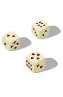 Playing Three dice with heart on a white background vector