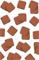 Square Chocolate biscuits cookies and crumbs pattern on white background vector