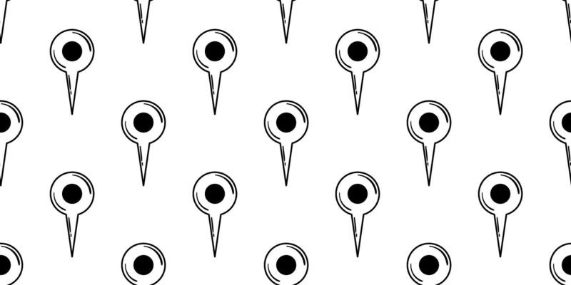 Seamless Black and White Geolocation Pin Icon Pattern, Minimalistic Doodle Design on White Background for Navigation and Mapping Concepts Keywords