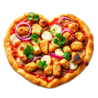A heart shaped pizza with chicken and vegetables png